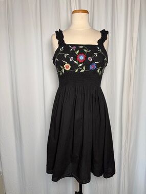Speed Control Black Midi Dress with Colorful Floral Embroidery